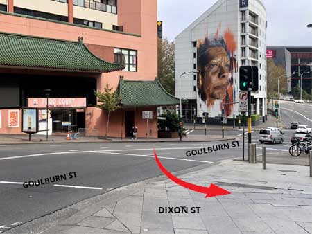 Turn left into Dixon street from Goulburn street | APX Darling Harbour | hotel parking instruction
