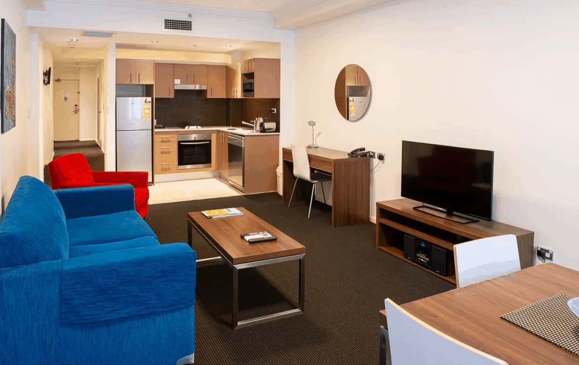 APX Hotels Apartments living and dining area in World Square Sydney Australia