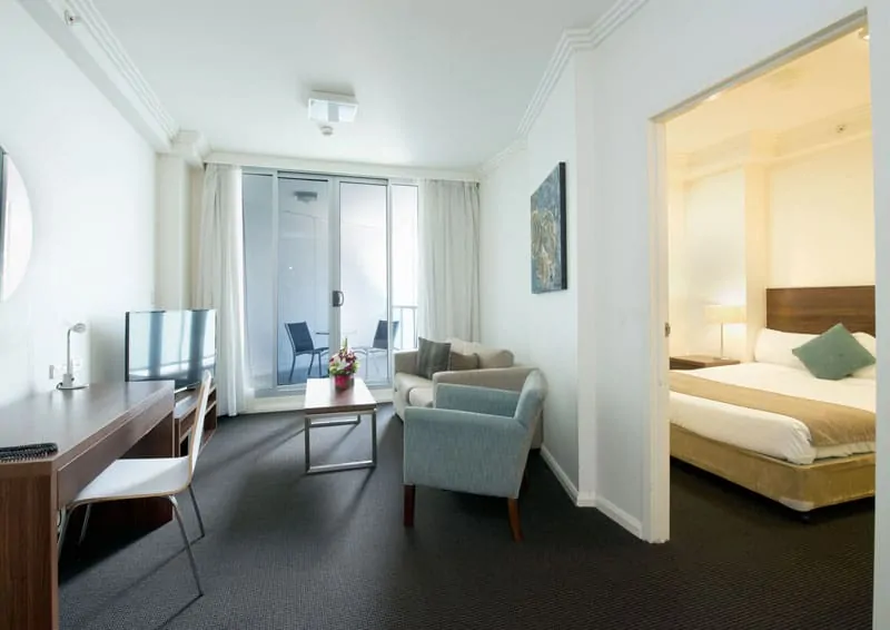 APX Hotels Apartments living room bedroom apartment at APX World Square Sydney Australia
