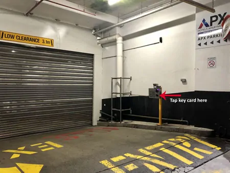 Use your room key card to open the garage door of APX World Square car park | APX Darling Harbour | hotel parking instruction