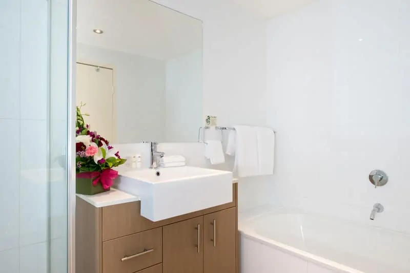 APX World Square bathroom area in APX Hotels Apartments Sydney Australia