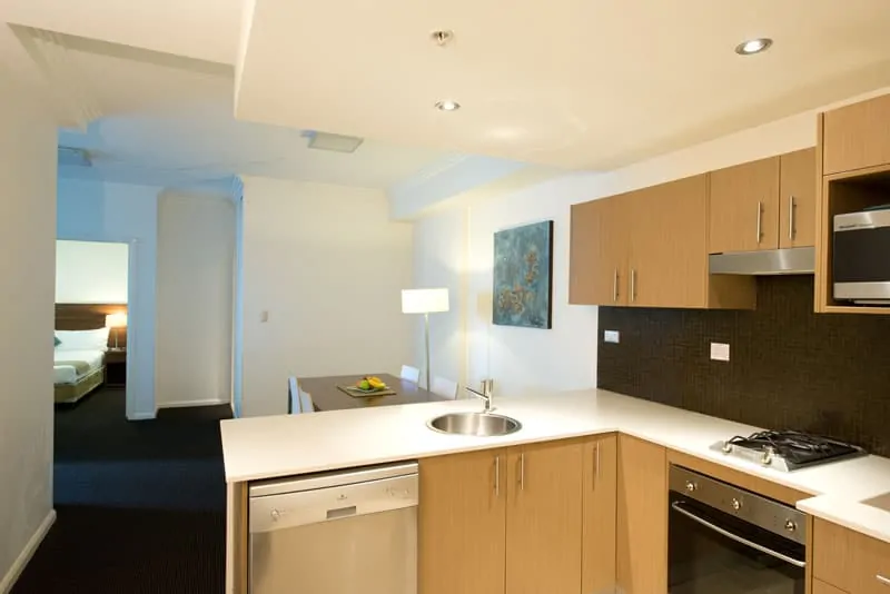 APX World Square kitchen dining room in APX Hotels Apartments Sydney Australia