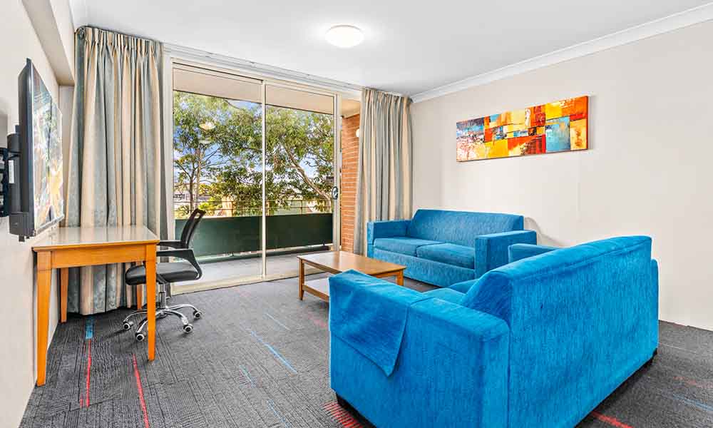 3 Bedroom apartment living room | APX Hotels Apartments | APX Parramatta | affordable accommodation in Parramatta CBD Australia